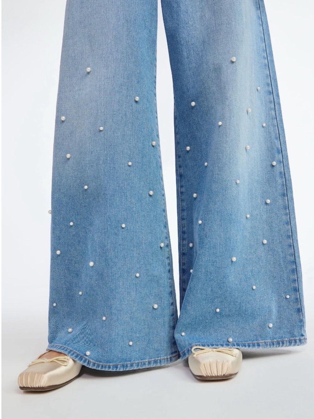 Scoop Wide Leg Blue Jeans with Faux Pearl Accents NWT Size 8 - Picture 4 of 8